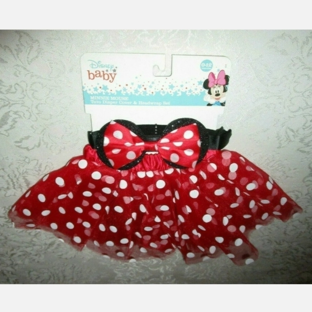 NWT Disney Baby Minnie Mouse Tutu Diaper Cover & Headwrap Set Baby Infant New